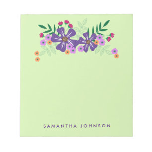 Bloc De Notas Flores dibujadas mano púrpura, personalizadas