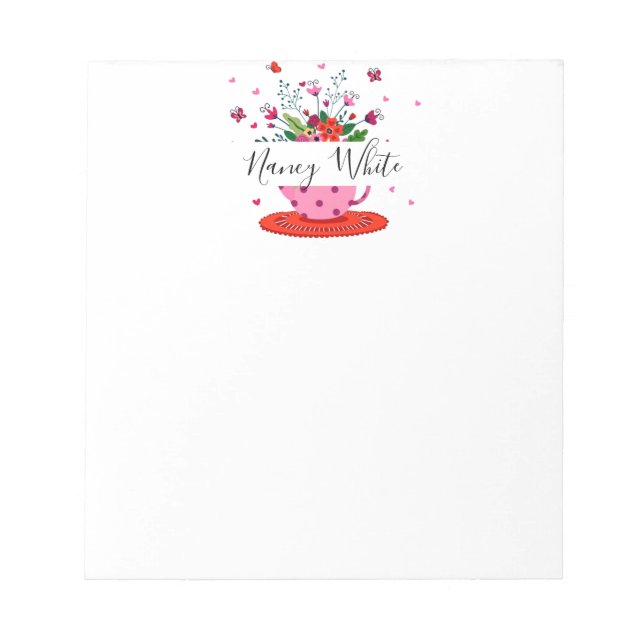 Bloc De Notas Flores en taza de té personalizadas (Frente)