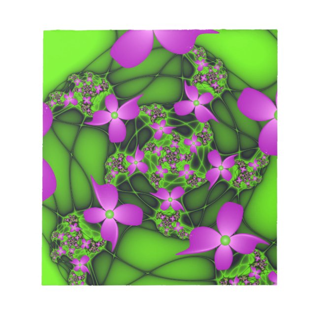 Bloc De Notas Flores fractales abstractas modernas neon rosa ver (Frente)