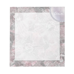 Bloc De Notas Flores grandes de color gris rosa