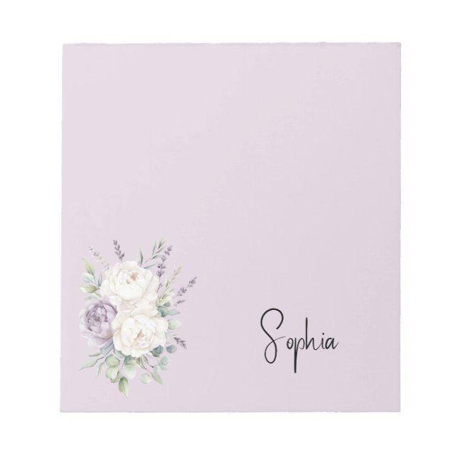 Bloc De Notas flores Lavanda Purpura Blanco (Frente)