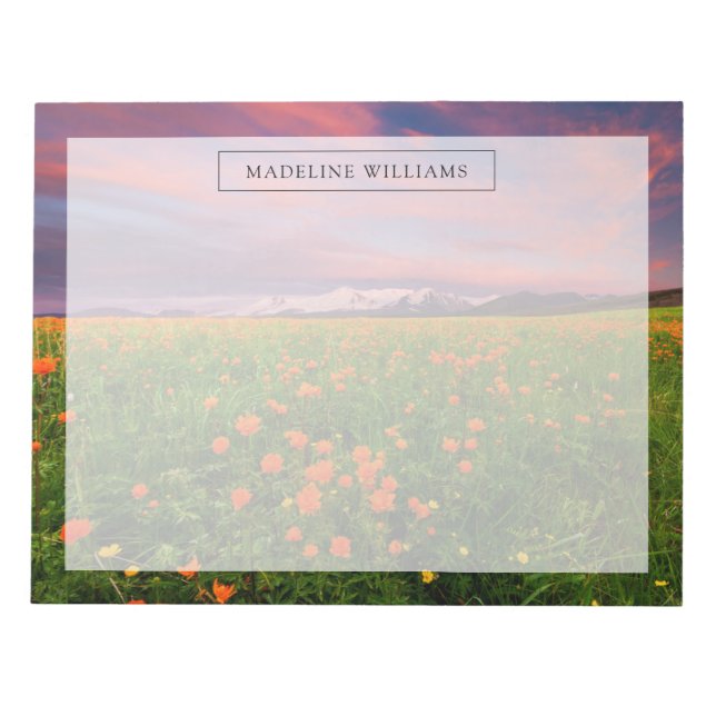 Bloc De Notas Flores | Montañas de campo de flores silvestres cu (Frente)