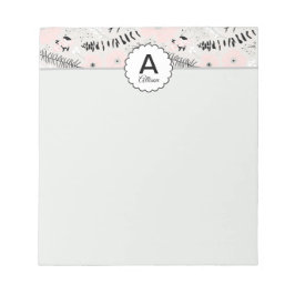 Bloc De Notas Flores negras rosadas monogramadas con motivos neg