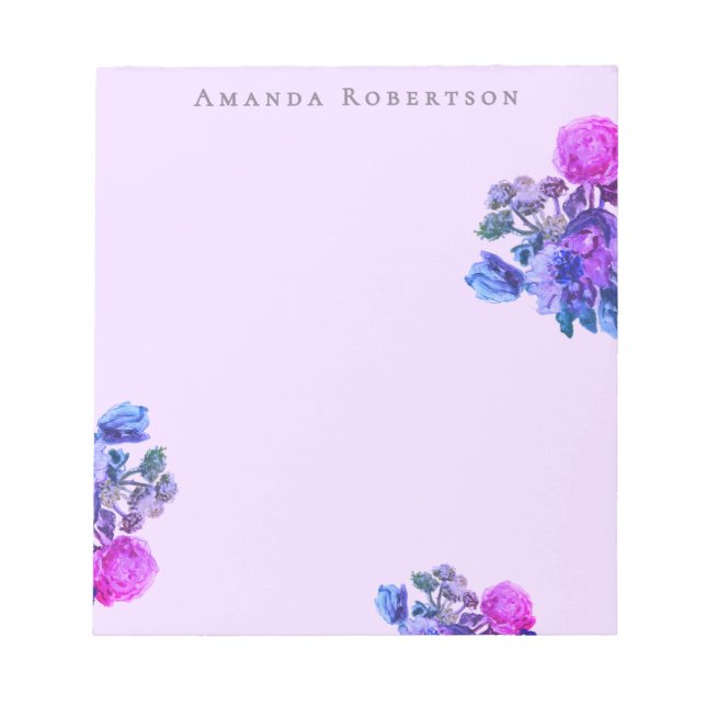 Bloc De Notas Flores Personalizadas Aquarela Lavanda Azul Rosa F (Frente)