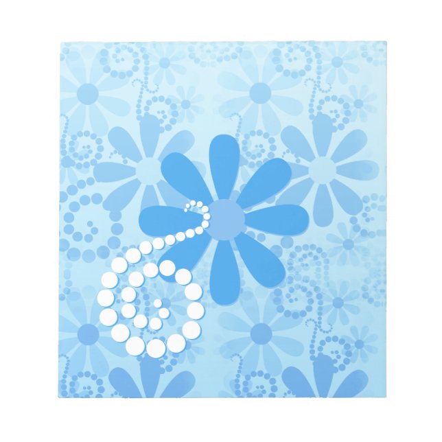 Bloc De Notas Flores Retro Floral Azul Girly (Frente)