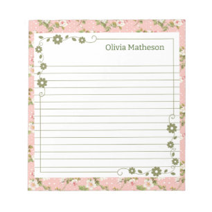 Bloc De Notas Flores rosa floral con acentos verdes