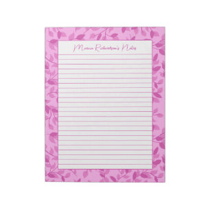 Bloc De Notas Flores rosadas bonitas personalizadas 8.5x11 rayad