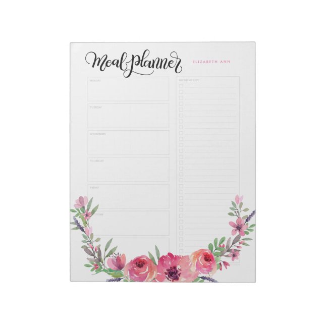 Bloc De Notas Flores rosadas personalizadas para el planificador (Lado Izquierdo)