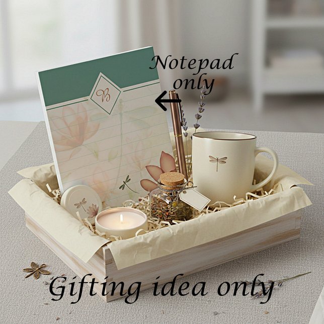 Bloc De Notas Flores rosadas y monograma de libélula (Subido por el creador)