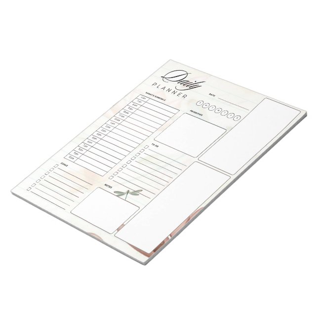 Bloc De Notas Flores rosas y planificador de libélulas (Lado Derecho)