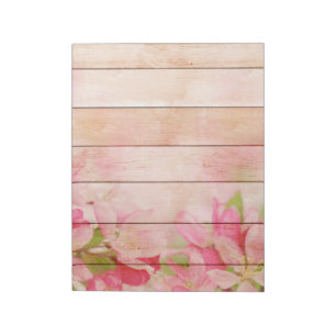 Bloc De Notas Flores rusticas rosadas en madera
