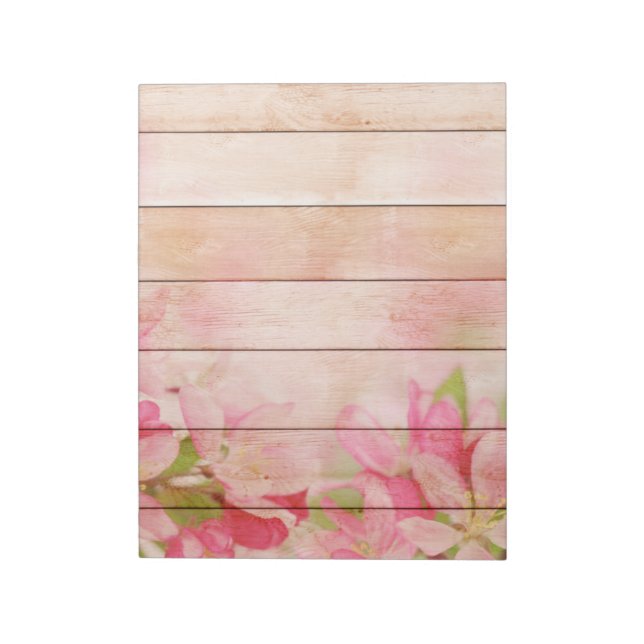 Bloc De Notas Flores rusticas rosadas en madera (Lado Izquierdo)