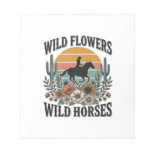 Bloc De Notas Flores Silvestres Caballos Salvajes Camisa Floral