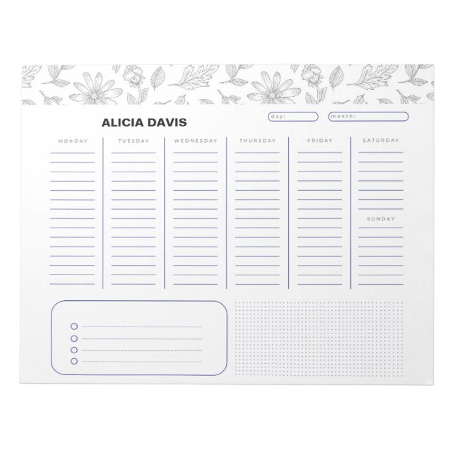 Bloc De Notas Flores simples y elegantes de blanco negro (Frente)