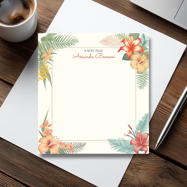 Bloc De Notas Flores tropicales acuáticas y hojas naturaleza (Watercolor Tropical Flowers & Leaves Nature Notepad)
