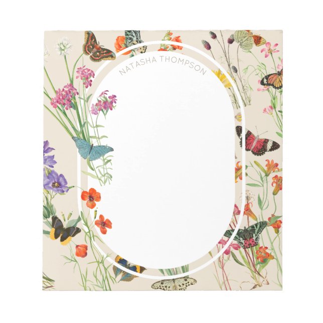 Bloc De Notas Flores y mariposas acuáticas Jardín floral (Frente)