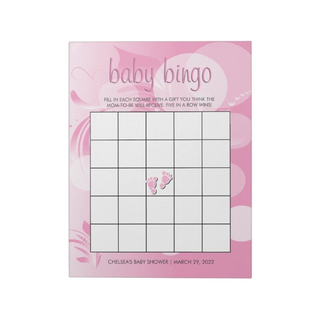 Bloc De Notas Florid Pink Bokeh suave | Bebé Girl Shower (Lado Izquierdo)