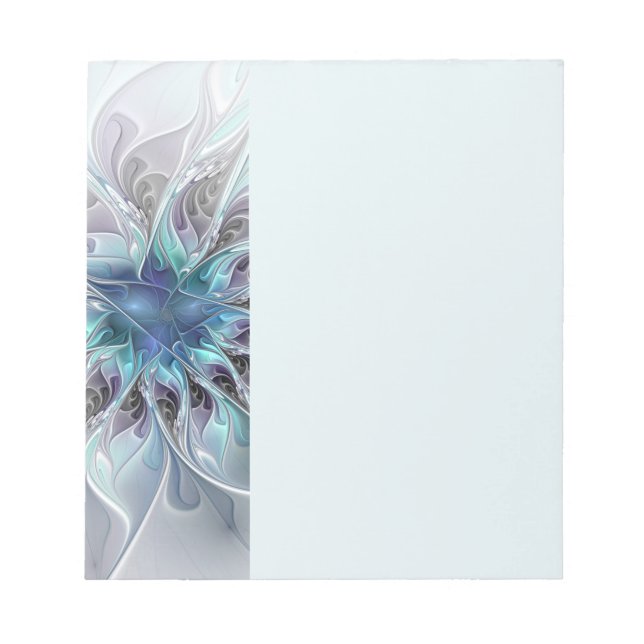 Bloc De Notas Flourish Abstract Modern Fractal Flower With Blue (Frente)