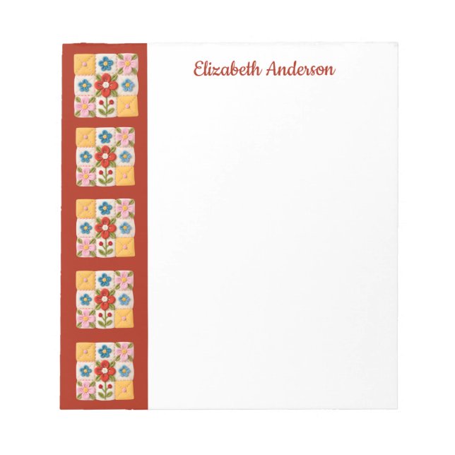 Bloc De Notas Flower Embroidered Quilt Block Border Note Pad (Frente)