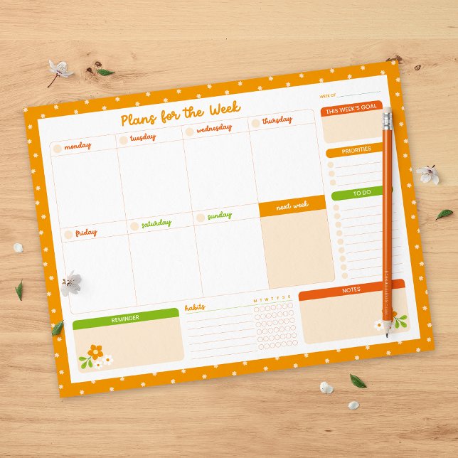 Bloc De Notas Flower Polka Dots Weekly Monday Start Planner (Subido por el creador)