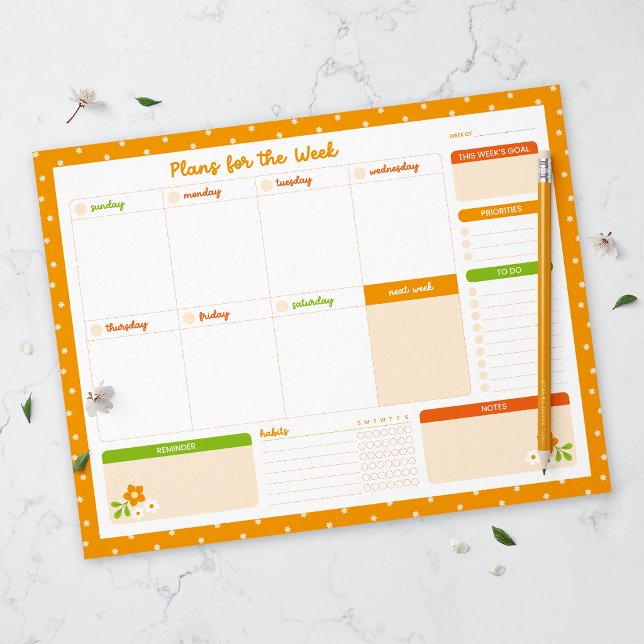 Bloc De Notas Flower Polka Dots Weekly Sunday Start Planner (Subido por el creador)