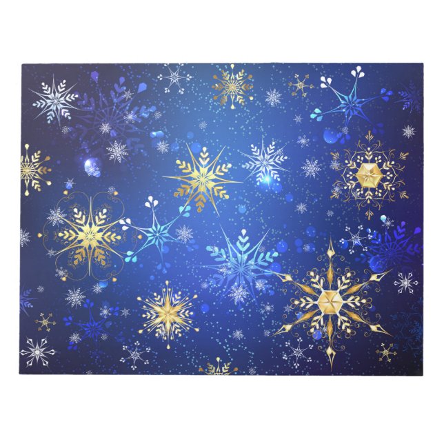 Bloc De Notas Fondo azul XMAS con copos de nieve dorados (Frente)