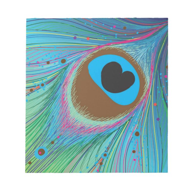 Bloc De Notas Fondo de las líneas de plumas de Peacock (Frente)