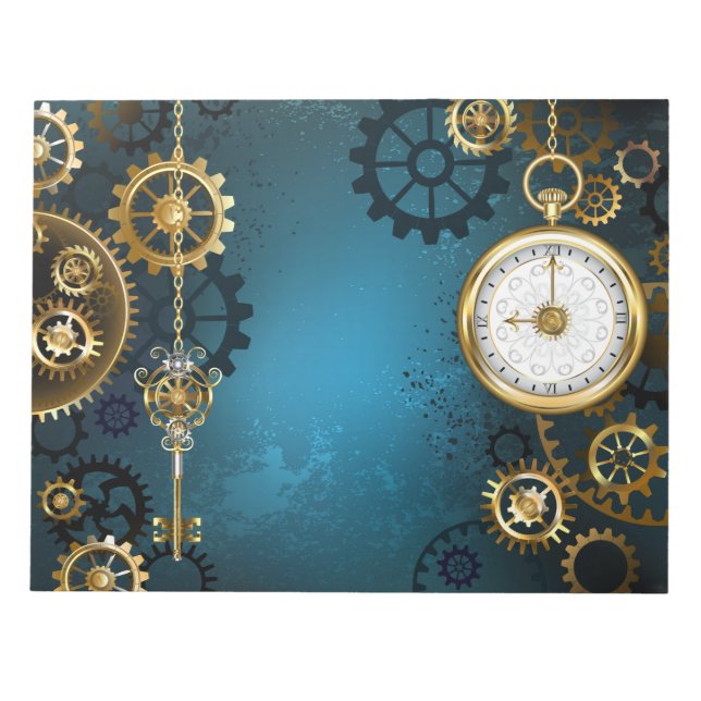 Bloc De Notas Fondo turquesa de vapor con engranajes (Frente)