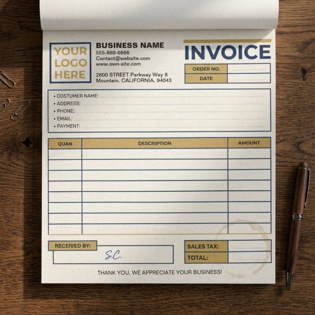 Bloc De Notas Formas de Facturas de Ventas Empresariales Impresa (custom printed carbonless forms, professional invoice writing pad)