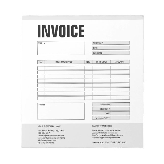 Bloc De Notas Formulario de factura Cotización comercial Agregar (Frente)