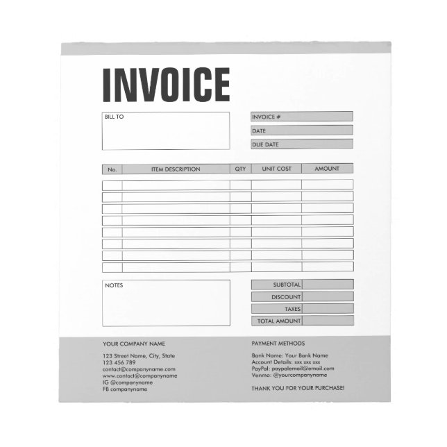 Bloc De Notas Formulario de factura Cotización comercial Agregar (Frente)