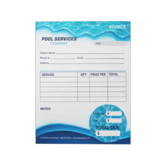 Bloc De Notas Formulario de factura de servicios de piscina