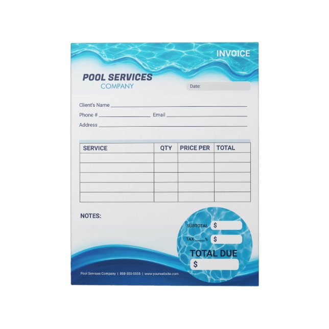 Bloc De Notas Formulario de factura de servicios de piscina (Lado Izquierdo)