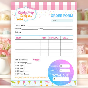Bloc De Notas Formulario de Factura para la Tienda de Dulce y el