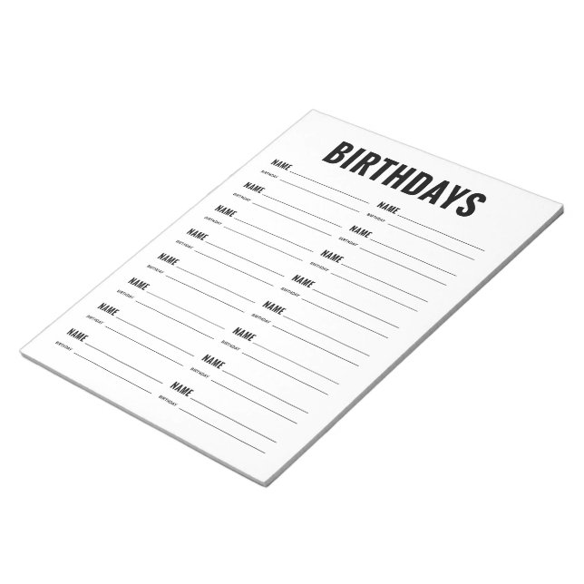 Bloc De Notas Formulario de organización de cumpleaños (Lado Derecho)