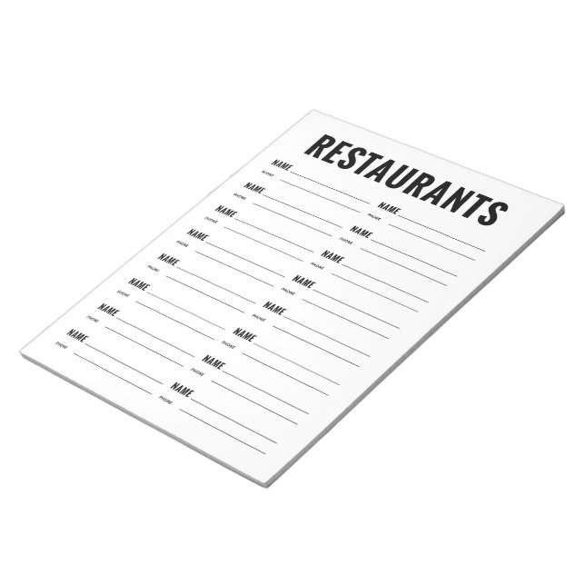 Bloc De Notas Formulario de organización de restaurantes (Lado Derecho)