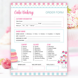 Bloc De Notas Formulario de pedido de panadería para pasteles y