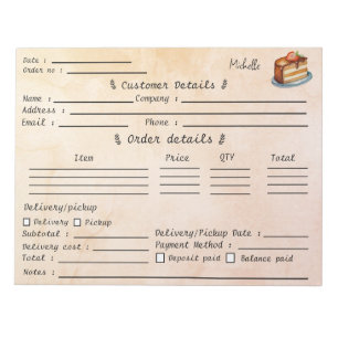 Bloc De Notas Formulario de pedido de pastelería de cupcakes par