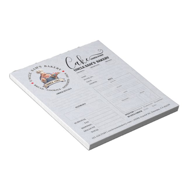 Bloc De Notas Formulario de pedido de pastelero de pastelería de (Lado Derecho)