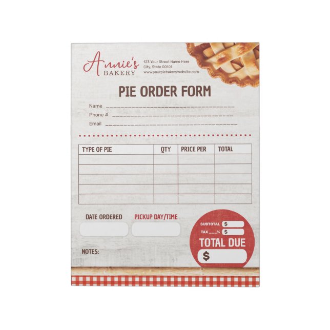 Bloc De Notas Formulario de pedido de Personalizado de panadería (Lado Izquierdo)