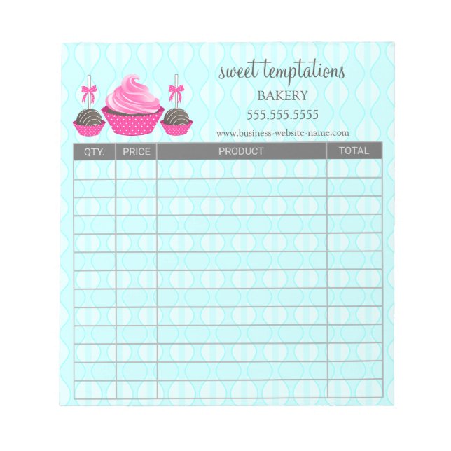 Bloc De Notas Formulario de pedido de recibos de Cake Pops y Cup (Frente)