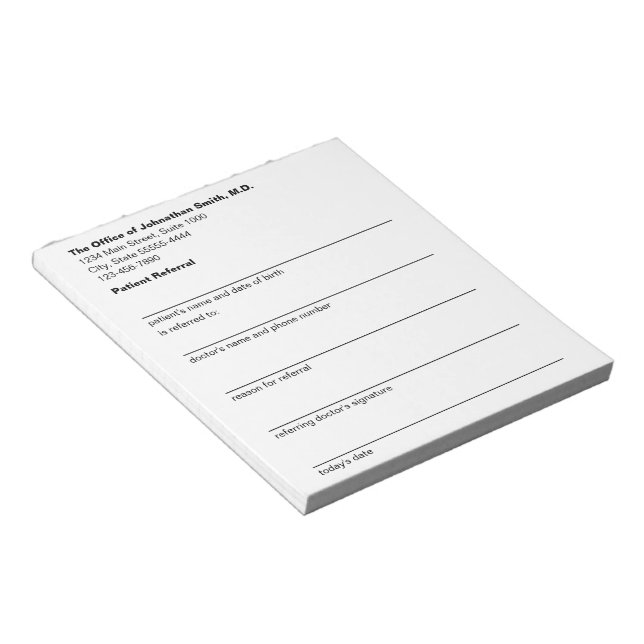 Bloc De Notas Formulario de Remisión de Paciente para Oficina Mé (Lado Derecho)
