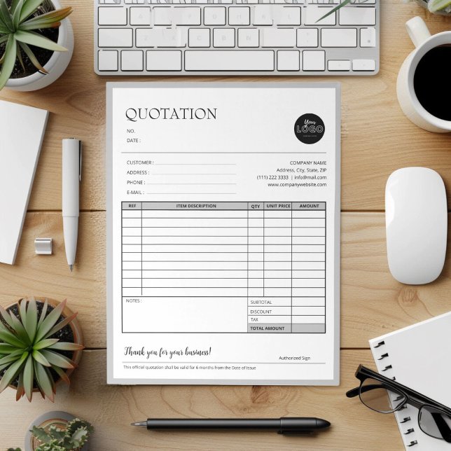 Bloc De Notas Formulario de venta de facturas de cotizaciones co (Grey Modern Professional Business Quotation Invoice Order Form Sales Receipt Mock Up)
