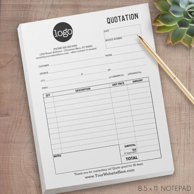 Bloc De Notas Formulario Oferta comercial, factura o recibo de v (custom quotation form with logo)