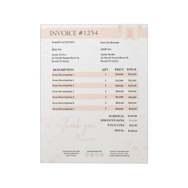 Bloc De Notas Formulario Oferta comercial, factura, recibo de ve (Lado Izquierdo)