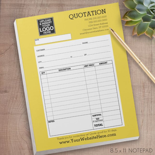 Bloc De Notas Formulario - Oferta comercial o factura (custom notepad with logo)