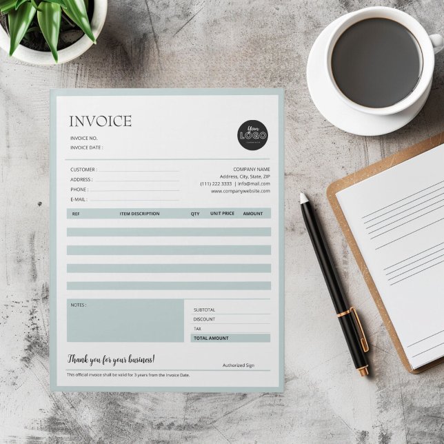 Bloc De Notas Formularios de factura de cotización profesional M (Green Minimalist Business Quotation Invoice Forms Notepad desktop mock up)