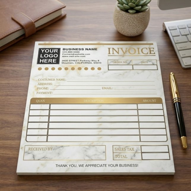 Bloc De Notas Formularios de factura de ventas para clientes con (personalized company name sales receipt, simple marble customer invoice template)
