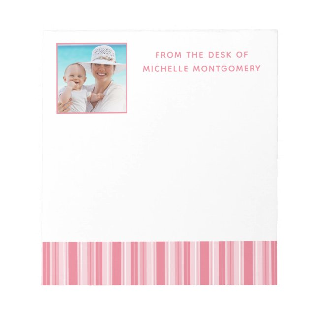 Bloc De Notas Fotos Personalizadas con Rayas Modernas Rosadas (Frente)