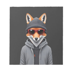 Bloc De Notas Fox usando Hoodie Funny Guay Animal Character Art